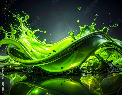 Wallpaper Mural Viskose Neon-Limetten-Flüssigkeit auf dunklem Anthrazit, elektrisches Leuchten, Cyberpunk-Stil, generative KI. Torontodigital.ca