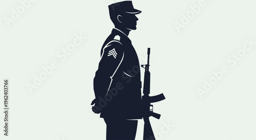 A soldier stands guard with a rifle in a formal stance outdoors.