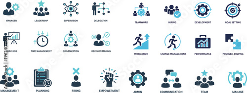 Management and Leadership Flat Vector Icons Coaching Decision Making