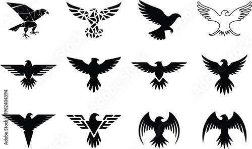 Falcon Silhouette Icon Collection Set