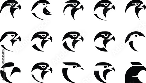 Falcon Silhouette Icon Collection Set