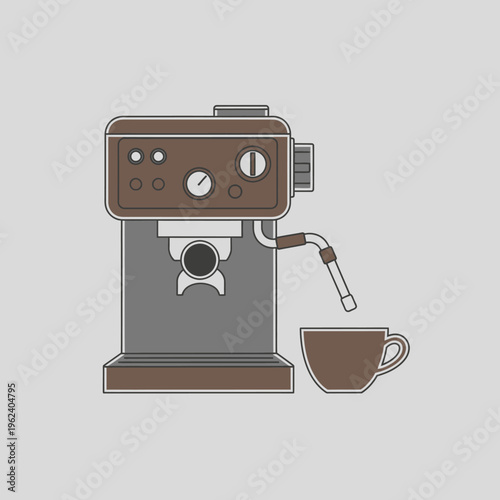 Modern Espresso Machine with Steaming Wand and Cup, Kitchen Appliance Icon