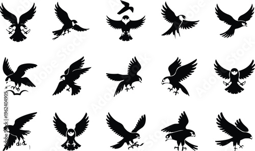 Falcon Silhouette Icon Collection Set