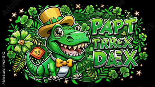 St. Patrick's Day, cartoon alligator, green festive illustration, lucky charm vector