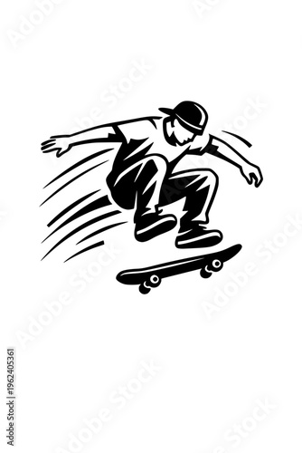 Dynamic Skateboarder Line Art Vector