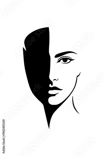   
Minimalist Line Art Human Face in Shadow
