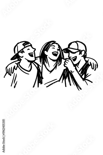   
Hand‑Drawn Friends Laughing Line Art