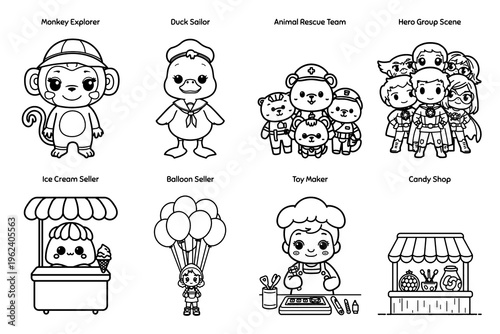Baby Animals in Tiny Jobs Coloring book Page for Kids Vol-7