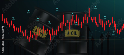Global fuel crisis concept with oil barrels and  High Price. Economic system showing rising demand and limited oil resources.