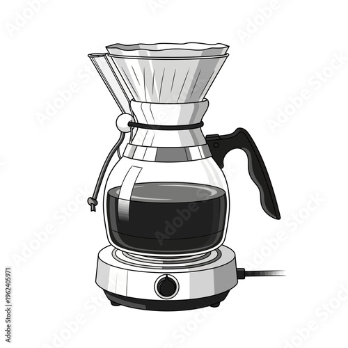 Pour Over Coffee Maker with Dripper and Carafe on Electric Hot Plate