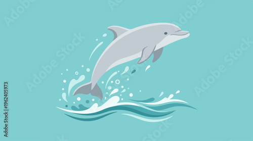 Dolphin leaping out of the ocean water, splashing and joyful.