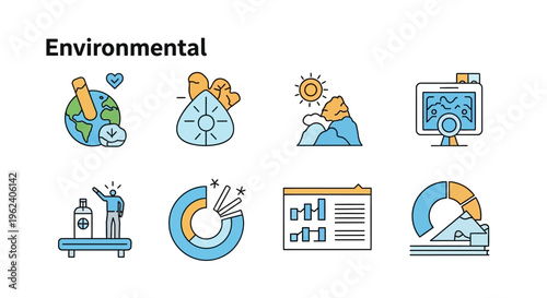 Environmental Icon Set: Nature, Ecology, Climate Change & Data Analysis Vector Illustrations