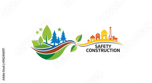 Eco-Friendly Construction Safety Logo: Balancing Nature and Industry for Sustainable Development
