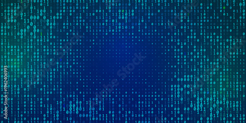 A stream of binary matrix code on the screen. numbers of the computer matrix. The concept of coding, hacker or mining of crypto-currency bitcoin. Vector illustration.