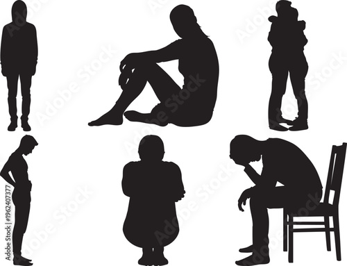 Collection of six black human silhouettes in various poses