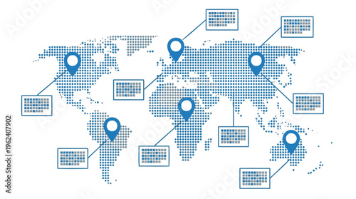Dynamic Global Network Visualization Illustrating Worldwide Business Connectivity, Data Exchange, and Strategic Location Intelligence