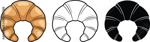 Croissant bread silhouette & Outline and illustration set isolated on transparent background