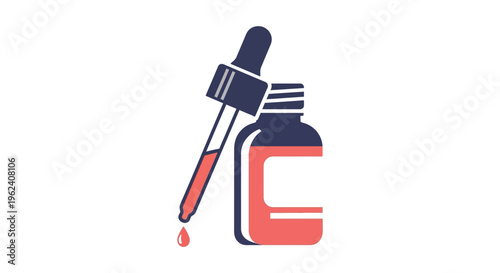 Vitamin bottle with dropper in minimalist flat design for health and wellness branding