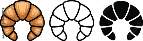 Croissant bread silhouette & Outline and illustration set isolated on transparent background