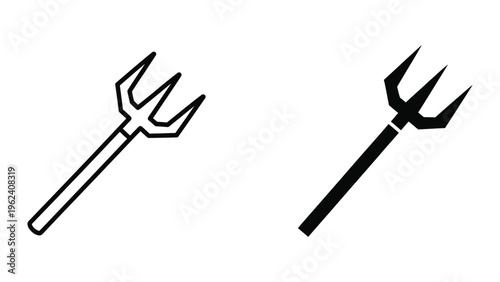 Two distinct pitchfork symbols depicted in contrasting line thickness and style.