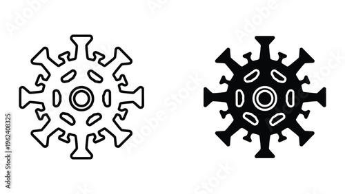 Contrast of virus-like structures in black and white line art styles