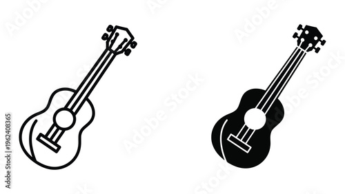 Comparison of a classical guitar and an electric guitar silhouette icons