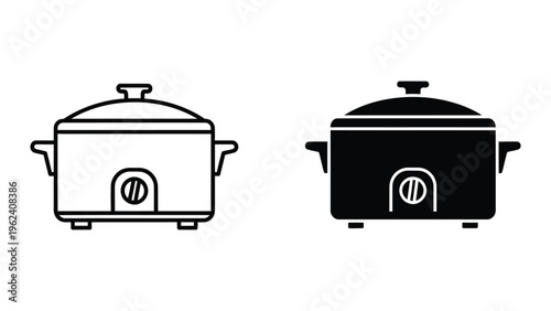 Comparison of a white and black slow cooker illustration.