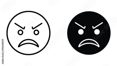 Angry faces depicted in contrasting black and white styles for visual comparison