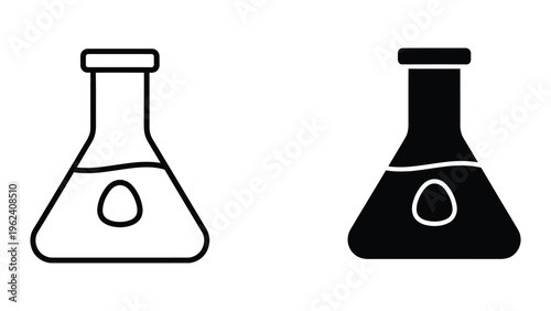 Contrast between empty and filled laboratory glassware flasks in black and white.