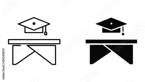 Contrast of academic achievement and failure illustrated by graduation caps and desks