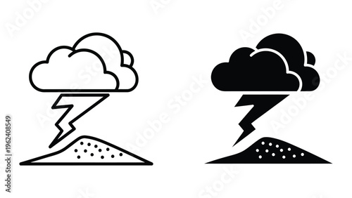 Comparison of lightning icons with contrasting cloud styles during a storm