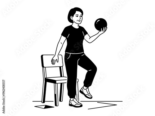 Woman Catching Ball for Balance Exercise and Home Fitness