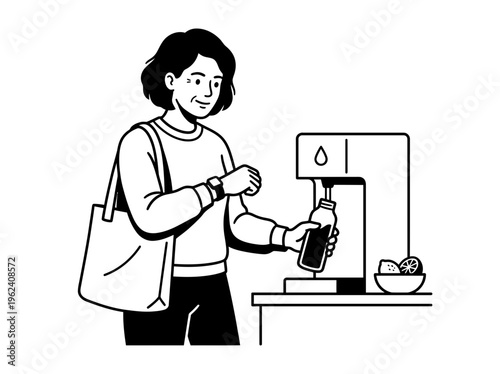 Woman Refilling Water Bottle for Daily Hydration and Wellness