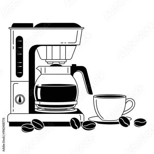 Drip Coffee Maker with Carafe and Cup, Fresh Coffee Beans