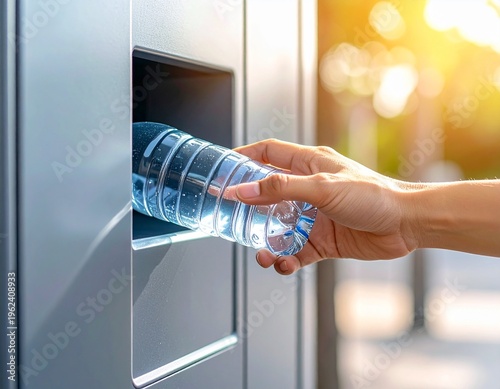 Hand Placing Bottle into Bottle Return Machine – Eco-Friendly Concept
