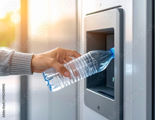 Hand Placing Bottle into Bottle Return Machine – Eco-Friendly Concept