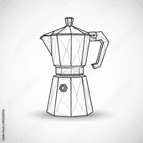 Geometric Moka Pot Sketch - Vintage Coffee Maker Illustration