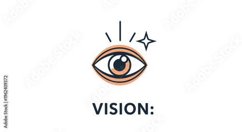 A stylized illustration of an eye with a sparkle represents vision concept.