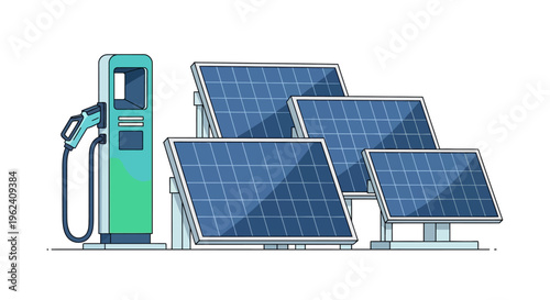Electric vehicle charging station powered by solar panels on a sunny day outdoors