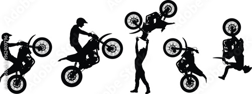 Black and white line of people riding bicycles and motorcycles line people riders