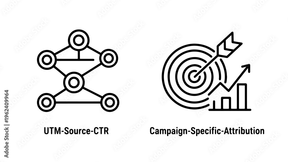 Obraz premium Network graph and campaign specific attribution analytics icons