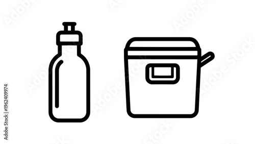 Water bottle and cooler box icon for outdoor activities and hydration