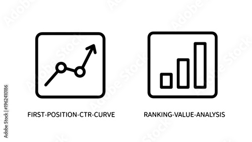 First position ctr curve and ranking value analysis icons