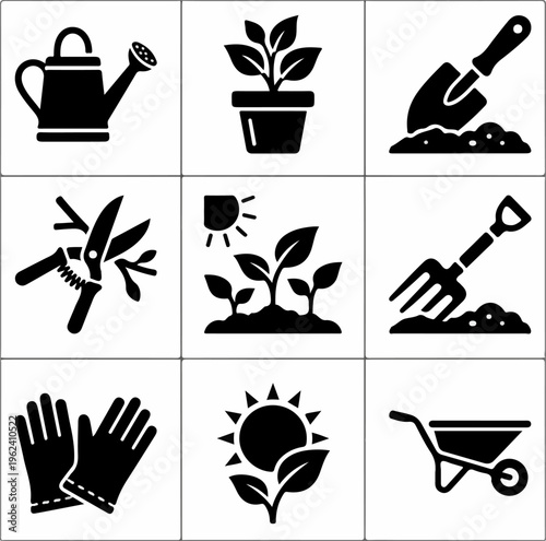 Gardening Tools and Plants - A Collection of Icons.