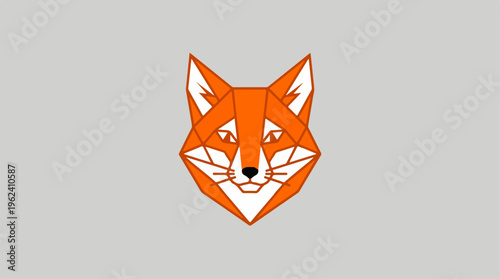 Geometric fox head illustration on a gray background, simple design.