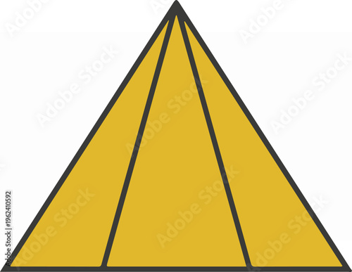 Geometric golden pyramid with black outlines on white background.