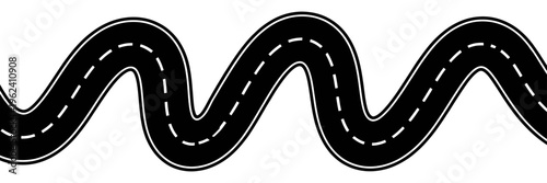 Winding road with dashed lines on white background for design use