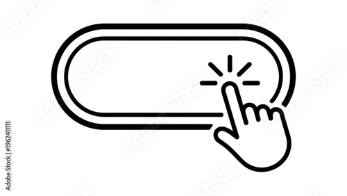 A finger tapping a light bulb icon inside an elongated rounded rectangle shape on a plain surface Vector