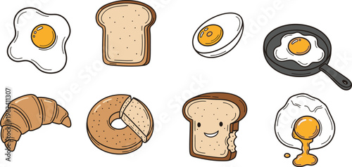 Breakfast food icons set with eggs bread croissant and donut