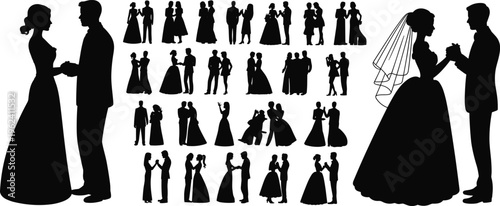 Silhouettes of diverse people in black against white background with one person holding a tablet diversity